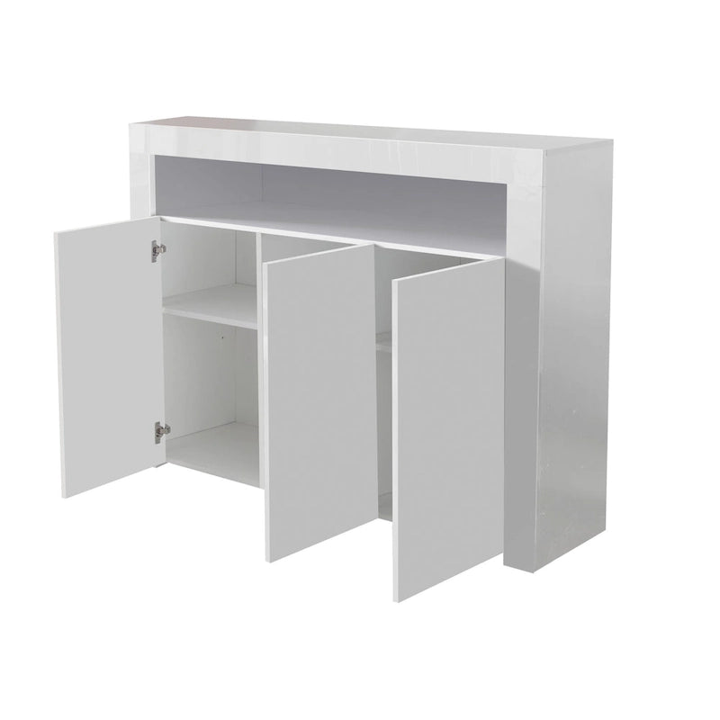 Armário aparador de arrumação com 3 portas e luzes LED – Preto de alto brilho