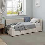 Twin Size L-Shape Linen Upholstered Daybed with Storage Drawers