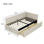 Twin Size L-Shape Linen Upholstered Daybed with Storage Drawers