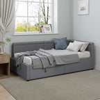 Twin Size L-Shape Linen Upholstered Daybed with Storage Drawers