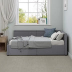 Twin Size L-Shape Linen Upholstered Daybed with Storage Drawers