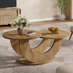 45.27" U-Shaped 2-Tier Coffee Table in Natural Wood Finish