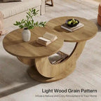 45.27" U-Shaped 2-Tier Coffee Table in Natural Wood Finish