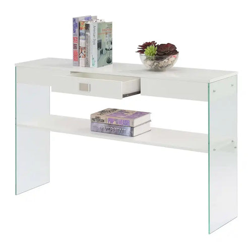 1-Drawer Glass Console Table with Lower Shelf