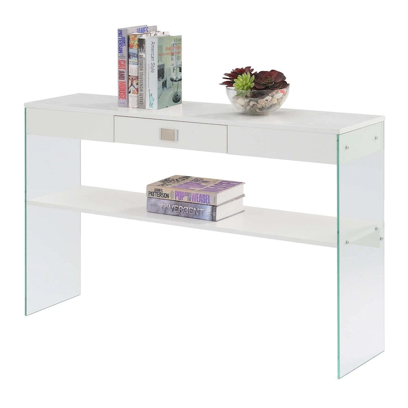 1-Drawer Glass Console Table with Lower Shelf