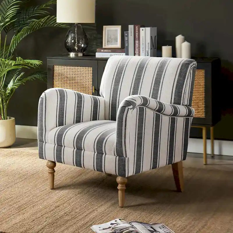 Classic Striped Accent Armchair with Spindle Legs
