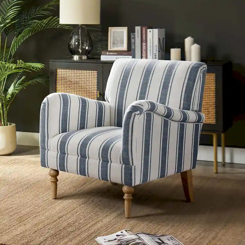 Classic Striped Accent Armchair with Spindle Legs
