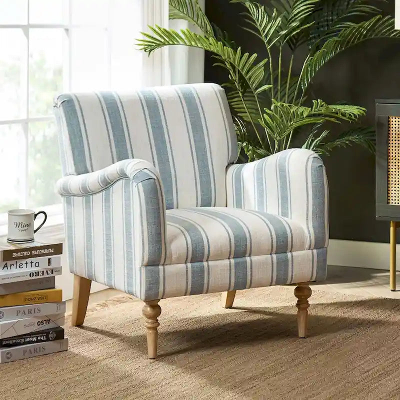 Classic Striped Accent Armchair with Spindle Legs