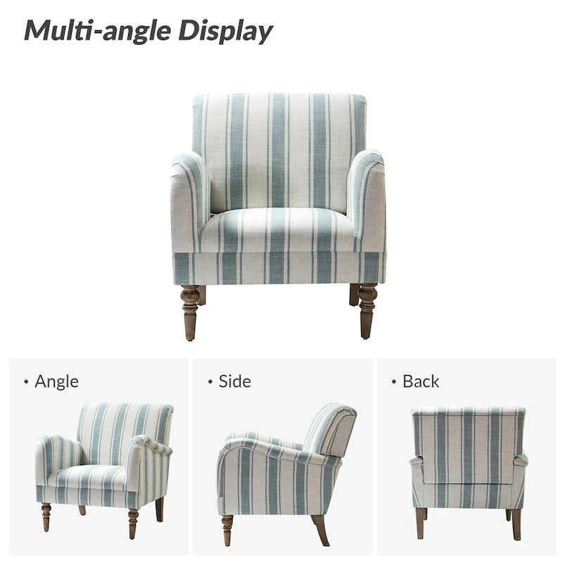 Classic Striped Accent Armchair with Spindle Legs