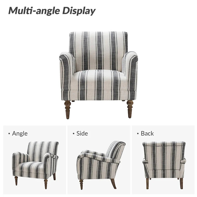 Classic Striped Accent Armchair with Spindle Legs