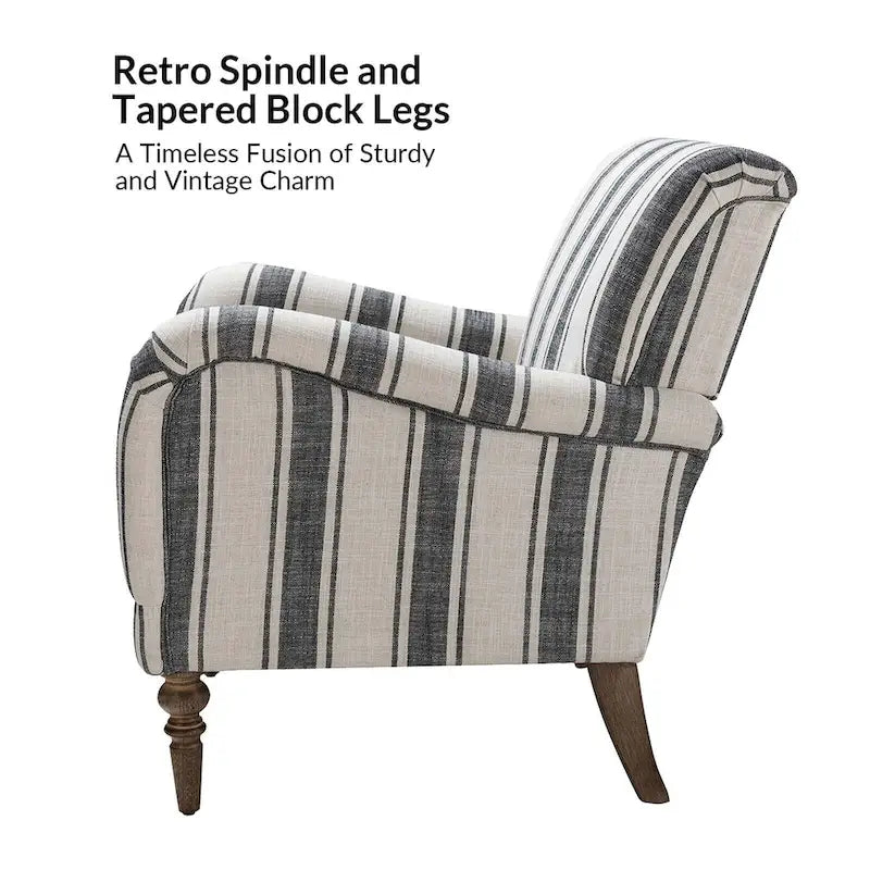 Classic Striped Accent Armchair with Spindle Legs
