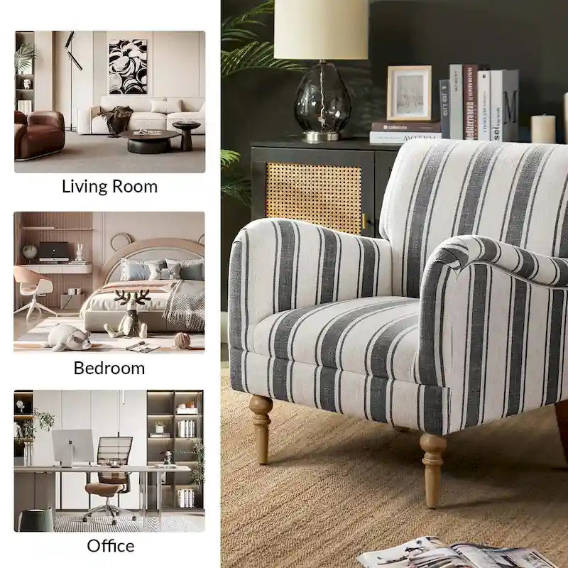 Classic Striped Accent Armchair with Spindle Legs