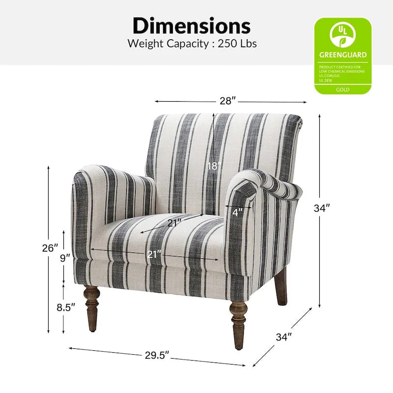 Classic Striped Accent Armchair with Spindle Legs
