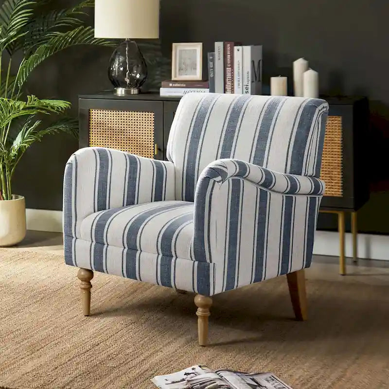 Classic Striped Accent Armchair with Spindle Legs