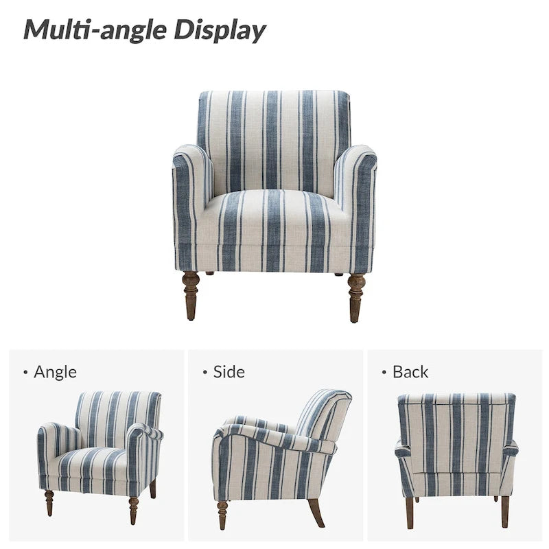 Classic Striped Accent Armchair with Spindle Legs