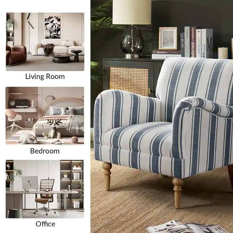 Classic Striped Accent Armchair with Spindle Legs