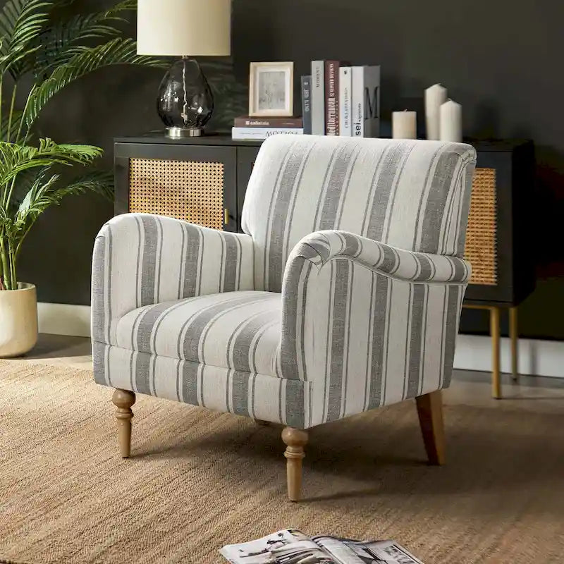 Classic Striped Accent Armchair with Spindle Legs