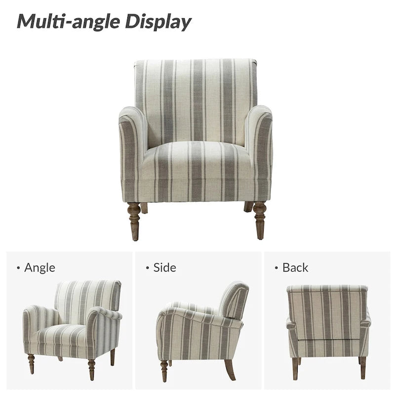 Classic Striped Accent Armchair with Spindle Legs