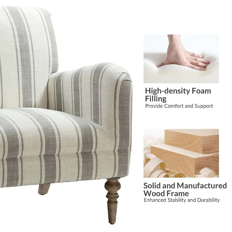 Classic Striped Accent Armchair with Spindle Legs