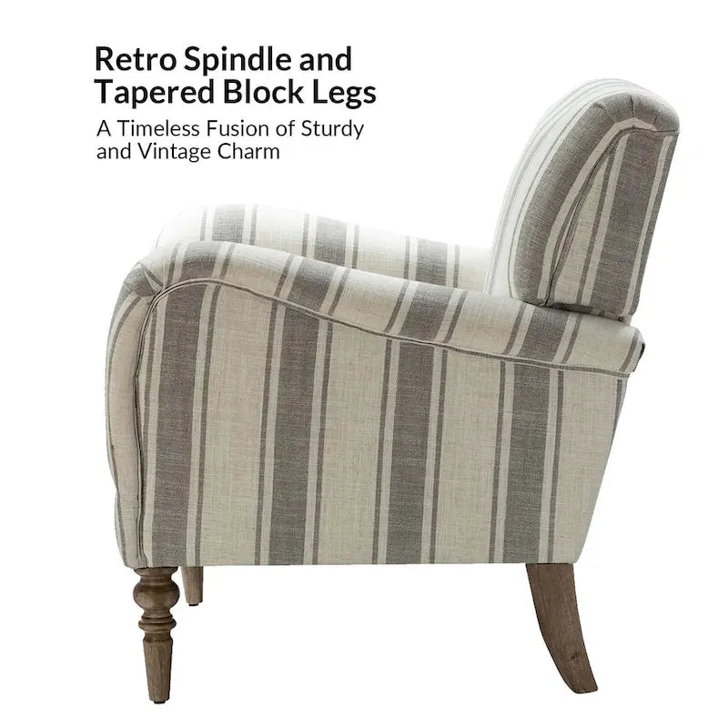Classic Striped Accent Armchair with Spindle Legs
