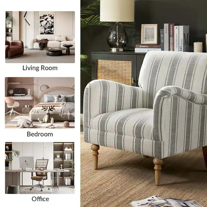 Classic Striped Accent Armchair with Spindle Legs