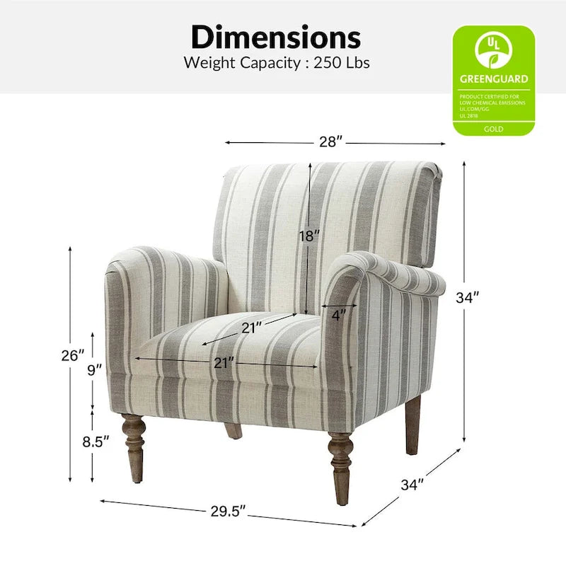 Classic Striped Accent Armchair with Spindle Legs