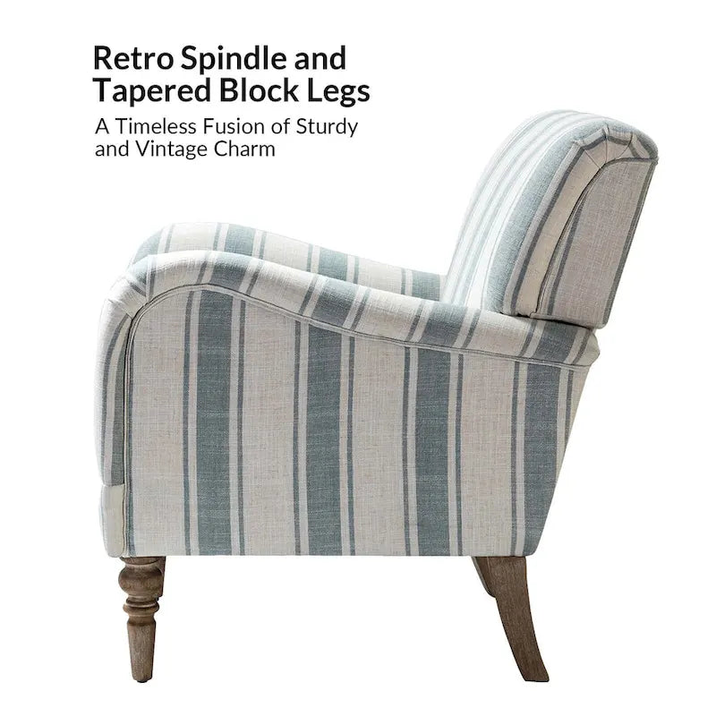 Classic Striped Accent Armchair with Spindle Legs