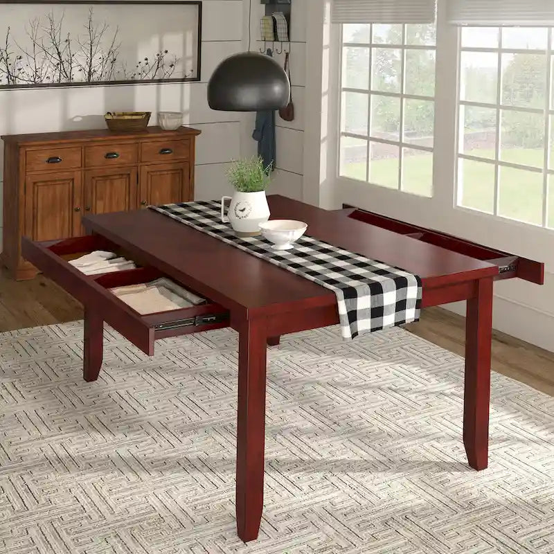 Solid Wood Rectangular Dining Table with Two Drawers