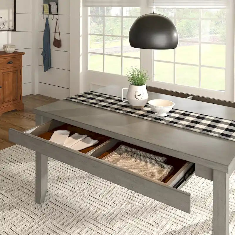 Solid Wood Rectangular Dining Table with Two Drawers