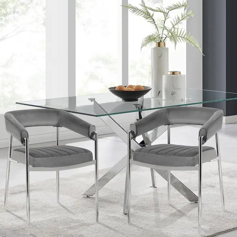 Chaise de salle à manger en velours avec pieds en métal chromé