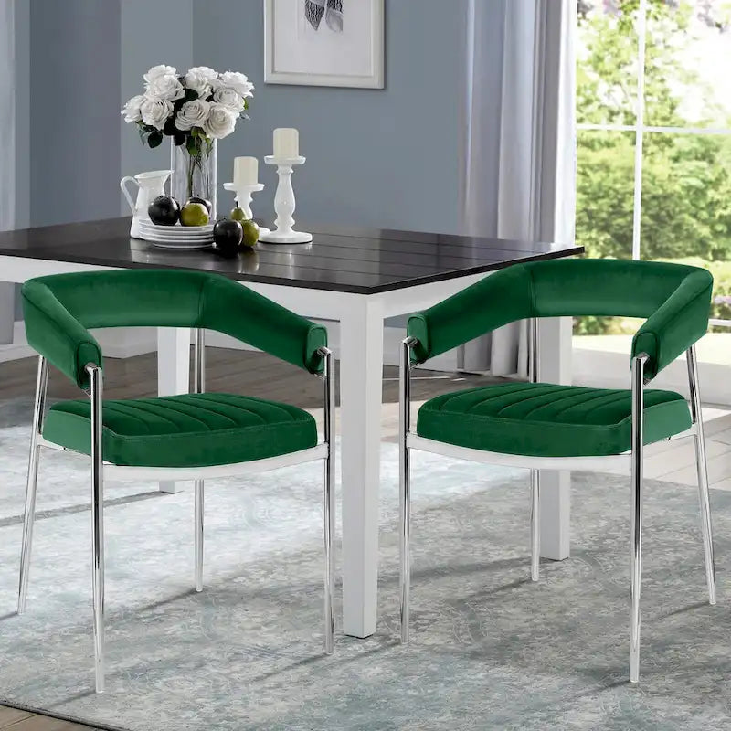 Chaise de salle à manger en velours avec pieds en métal chromé