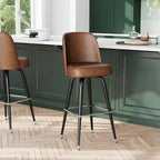 Swivel Bar Stool with Upholstered Bucket Seat and Footrest