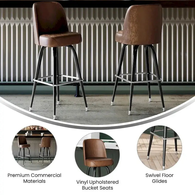 Swivel Bar Stool with Upholstered Bucket Seat and Footrest