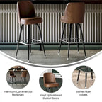 Swivel Bar Stool with Upholstered Bucket Seat and Footrest