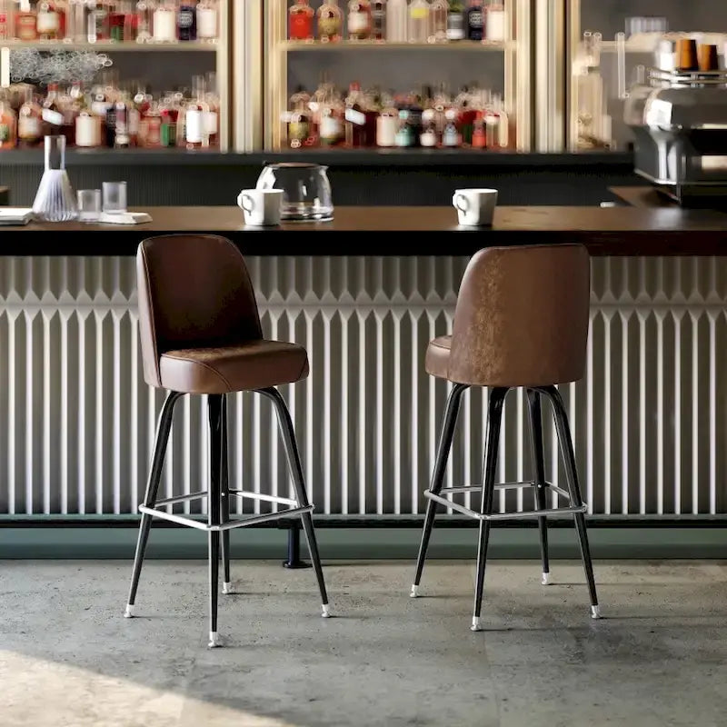 Swivel Bar Stool with Upholstered Bucket Seat and Footrest