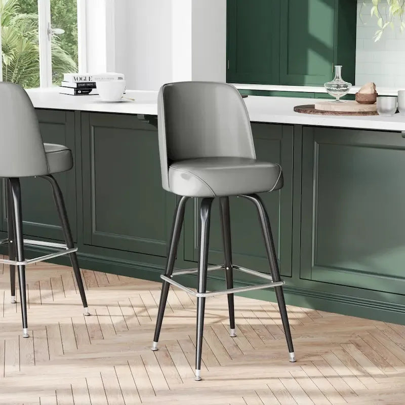 Swivel Bar Stool with Upholstered Bucket Seat and Footrest