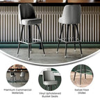 Swivel Bar Stool with Upholstered Bucket Seat and Footrest