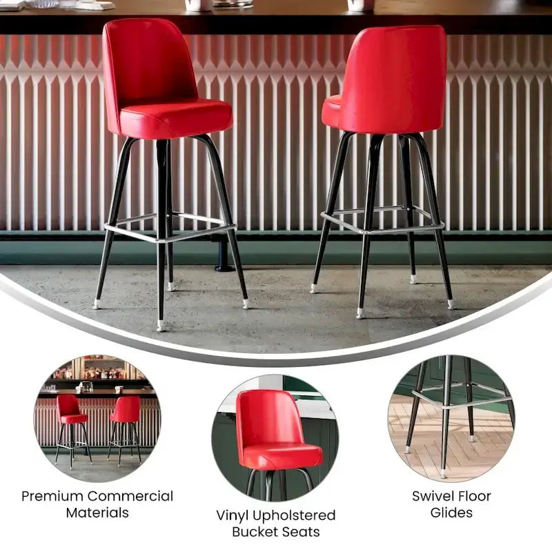 Swivel Bar Stool with Upholstered Bucket Seat and Footrest