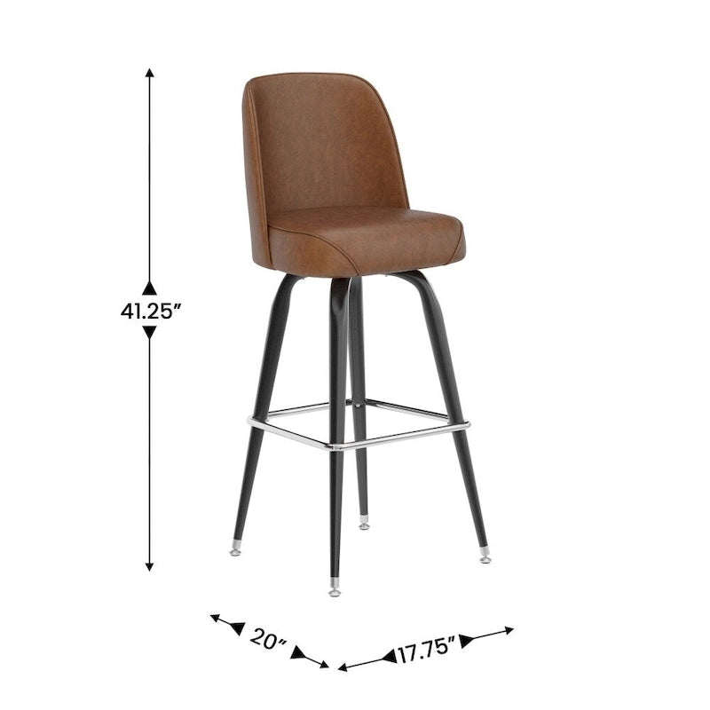 Swivel Bar Stool with Upholstered Bucket Seat and Footrest