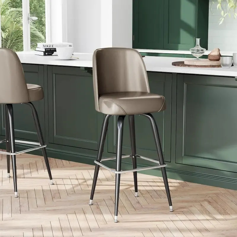 Swivel Bar Stool with Upholstered Bucket Seat and Footrest