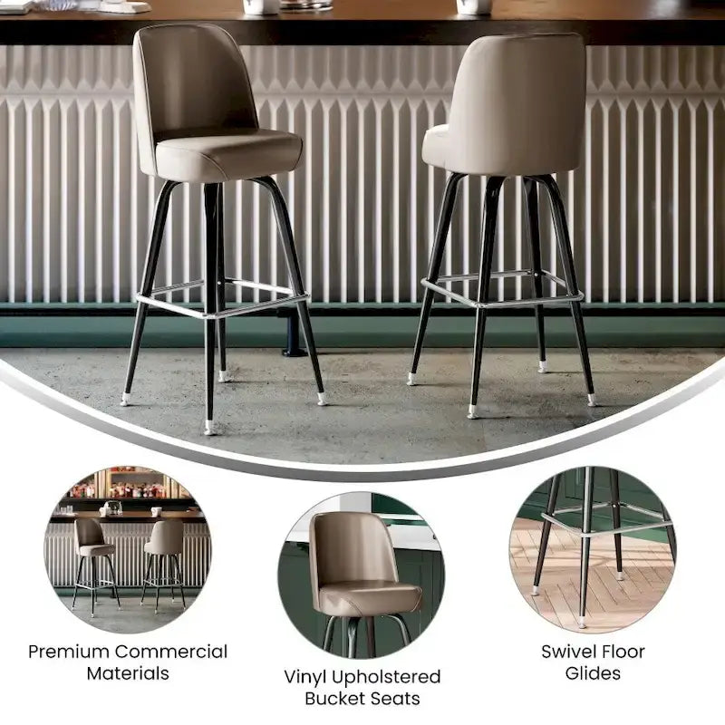 Swivel Bar Stool with Upholstered Bucket Seat and Footrest