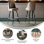 Swivel Bar Stool with Upholstered Bucket Seat and Footrest