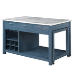 Farmhouse Wood Multi-Storage Kitchen Island with Faux Marble Top