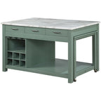 Farmhouse Wood Multi-Storage Kitchen Island with Faux Marble Top