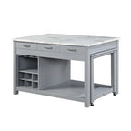 Farmhouse Wood Multi-Storage Kitchen Island with Faux Marble Top