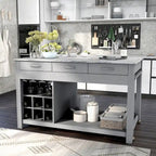 Farmhouse Wood Multi-Storage Kitchen Island with Faux Marble Top