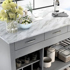 Farmhouse Wood Multi-Storage Kitchen Island with Faux Marble Top