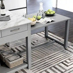 Farmhouse Wood Multi-Storage Kitchen Island with Faux Marble Top