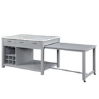 Farmhouse Wood Multi-Storage Kitchen Island with Faux Marble Top