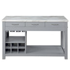 Farmhouse Wood Multi-Storage Kitchen Island with Faux Marble Top
